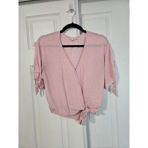 Gap Pink Floral Ditsy Wrap Top Short Sleeve Tie Side V-Neck Blouse Women Small